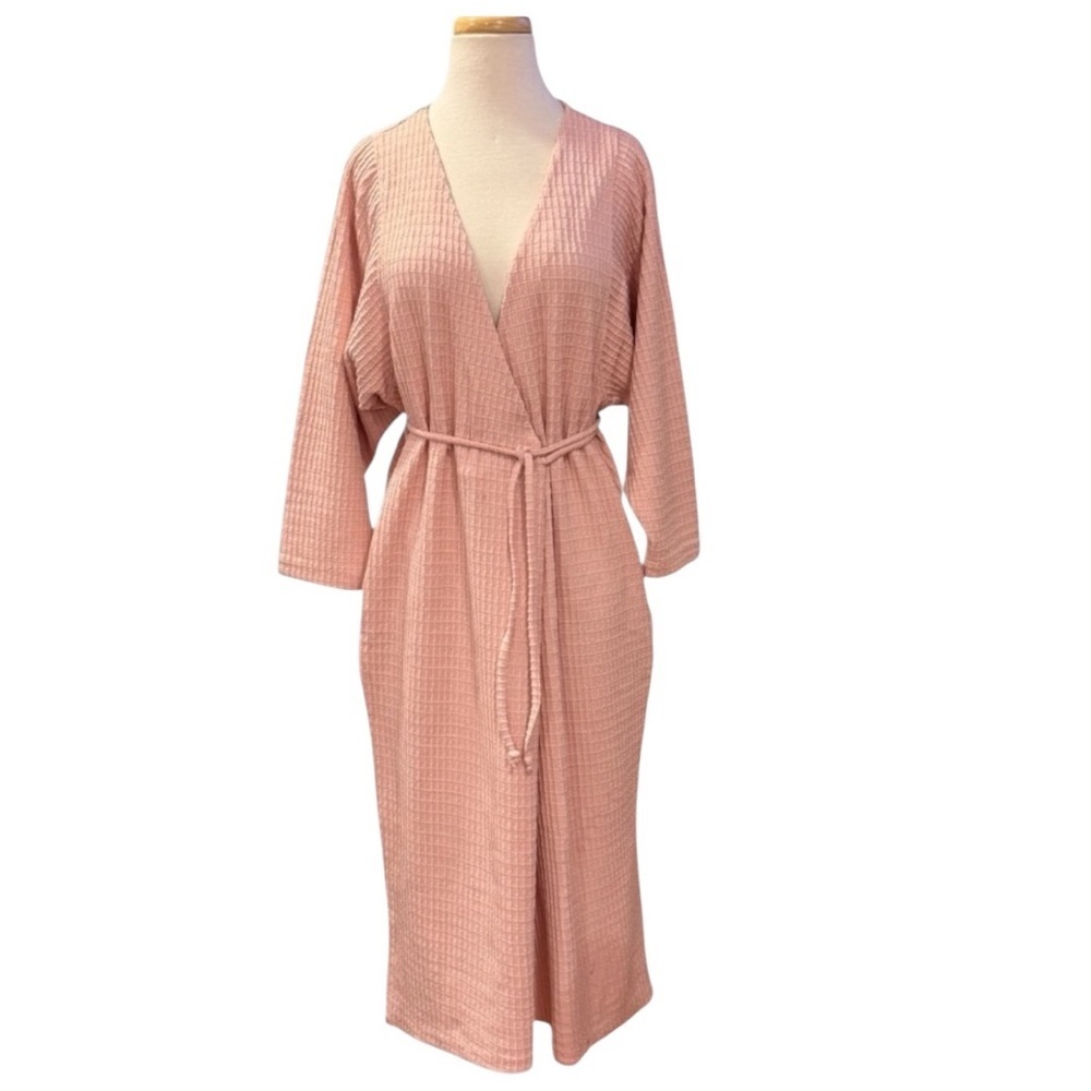 Mara Hoffman Dusty Pink Waffle Weave Wrap Coverup Midi Dress Oversized XS